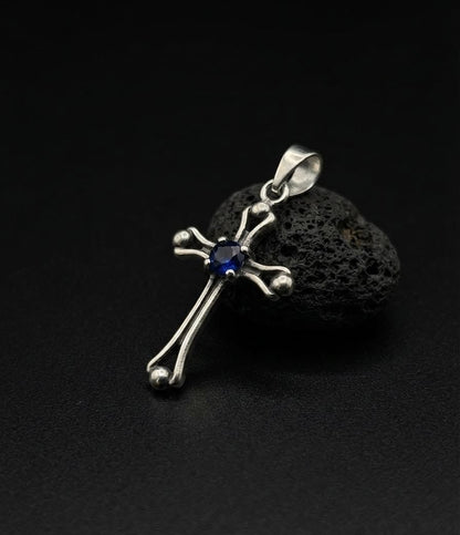 925 Sterling Silver Blue Sapphire Stone Setted Cross Pendant Gift