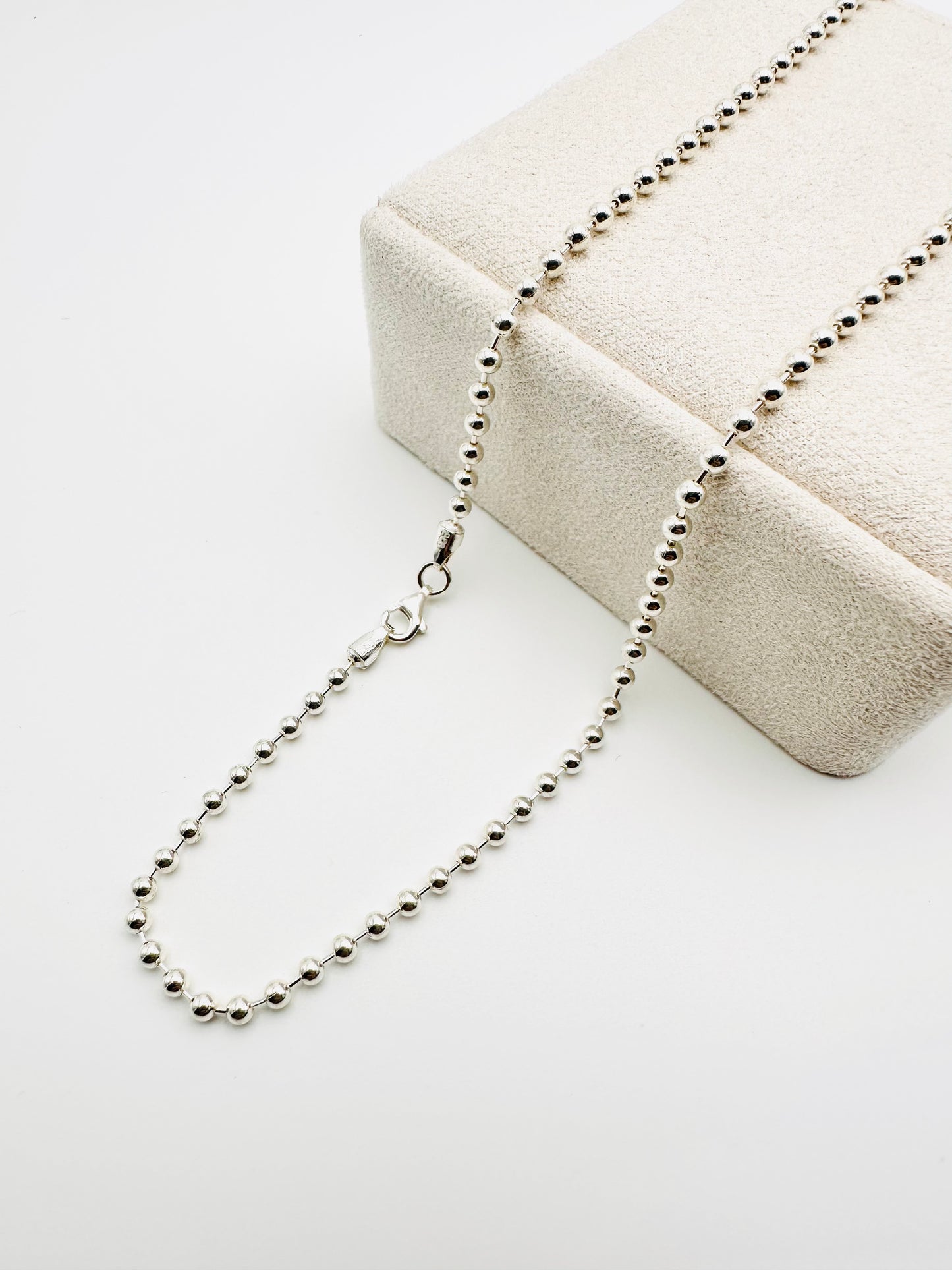 Solid Sterling Silver Ball Bead Chain Necklace - 3mm width - 18” 20” 22” 24” Length