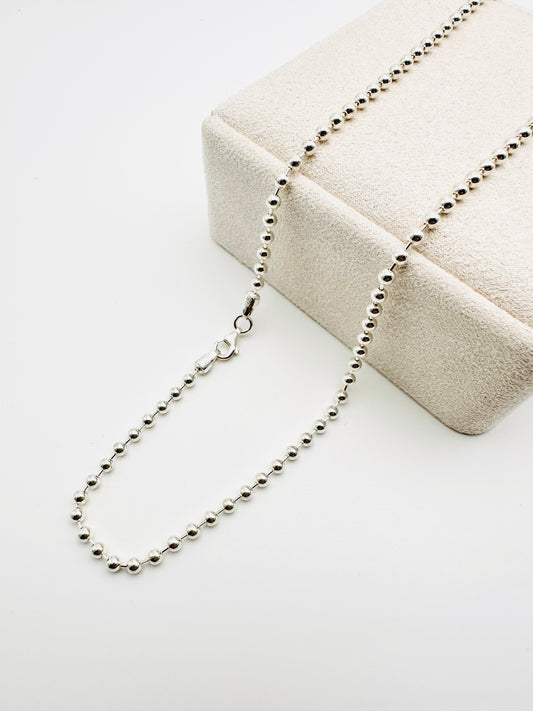 Solid Sterling Silver Ball Bead Chain Necklace - 3mm width - 18” 20” 22” 24” Length