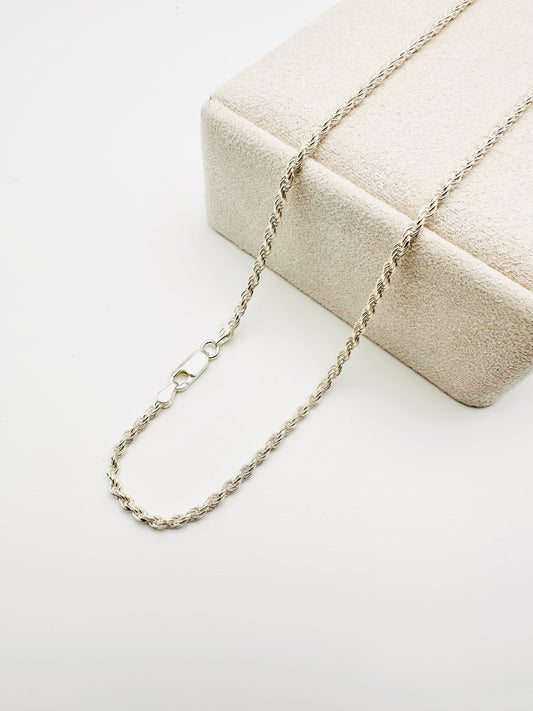 Sterling Silver Solid Twisted Rope Chain Necklace - 3mm width - 18” 20” 22” 24” Length