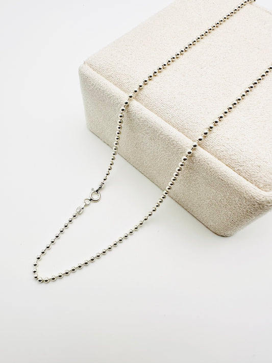 Solid Sterling Silver Ball Bead Chain Necklace - 1mm width - 18” 20” 22” 24” Length