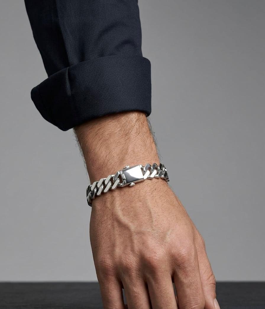 Chain the Men 925 Sterling Silver 10mm Curb Link Bracelet 8.5”