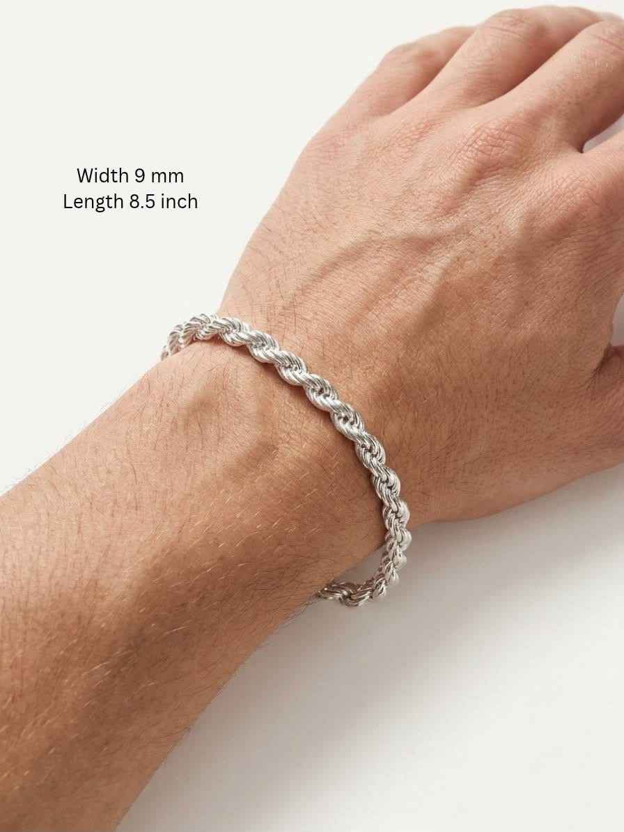 925 Sterling Silver Large Rope Bracelet 9mm Width - 8.5 inch