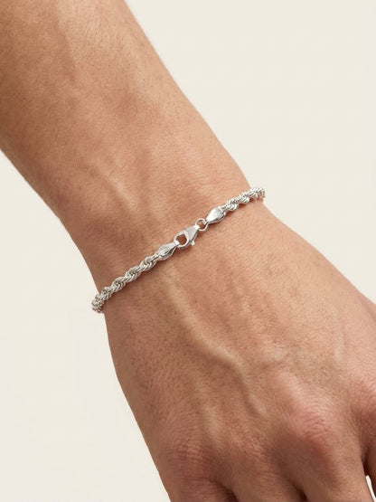 925 Sterling Silver Rope Bracelet 4mm Width - 8.5 inch