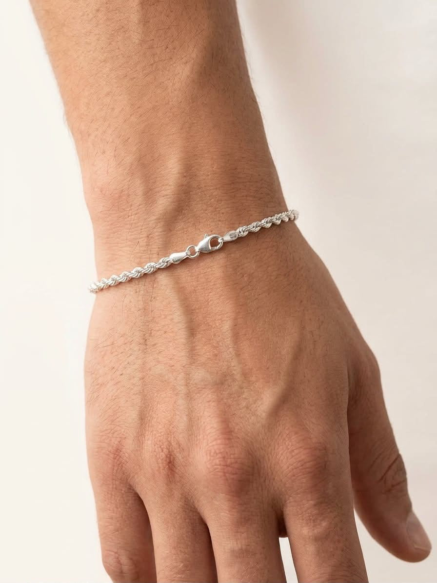 925 Sterling Silver Rope Bracelet 3mm Width - 8.5 inch