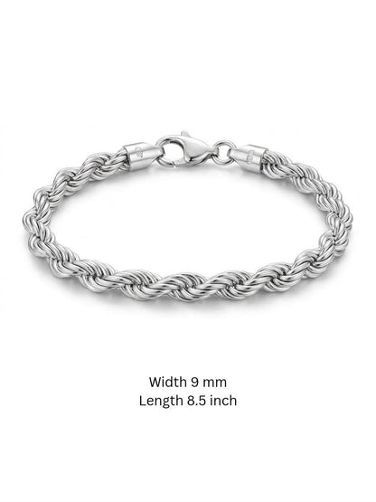 925 Sterling Silver Large Rope Bracelet 9mm Width - 8.5 inch