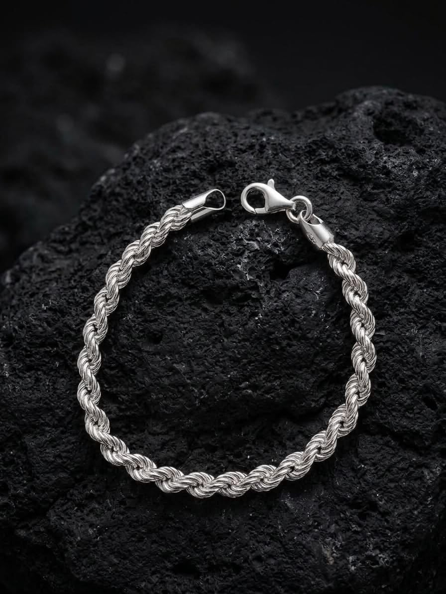 925 Sterling Silver Rope Bracelet 7mm Width - 8.5 inch