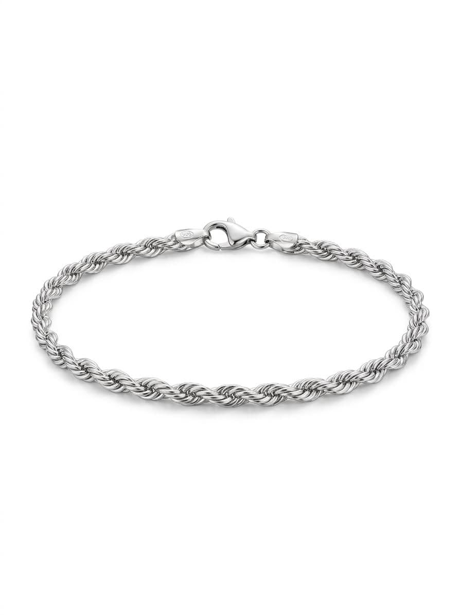 925 Sterling Silver Rope Bracelet 4mm Width - 8.5 inch
