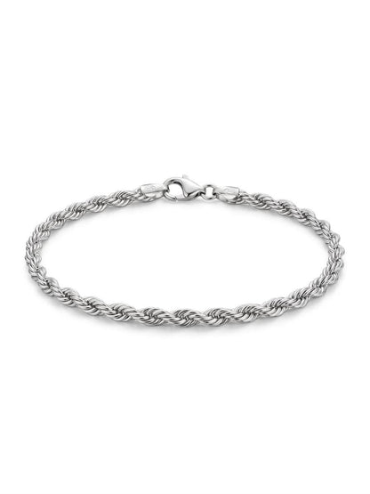 925 Sterling Silver Rope Bracelet 4mm Width - 8.5 inch