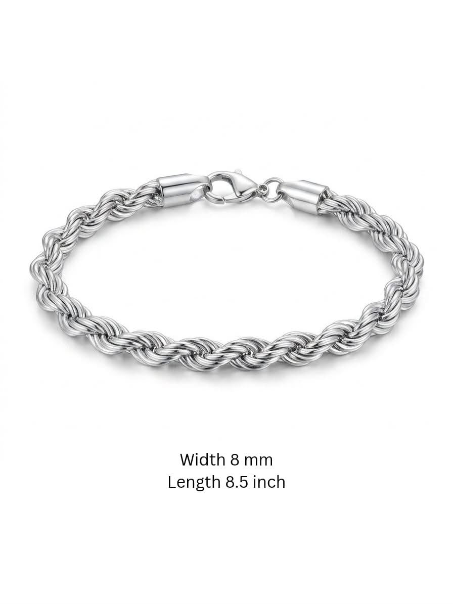 925 Sterling Silver Chunky Rope Bracelet 8mm Width - 8.5 inch