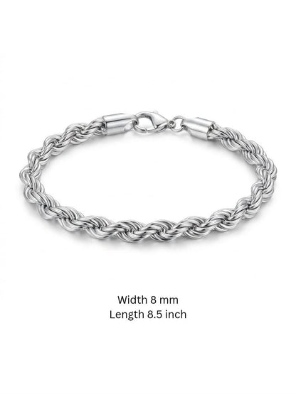 925 Sterling Silver Chunky Rope Bracelet 8mm Width - 8.5 inch