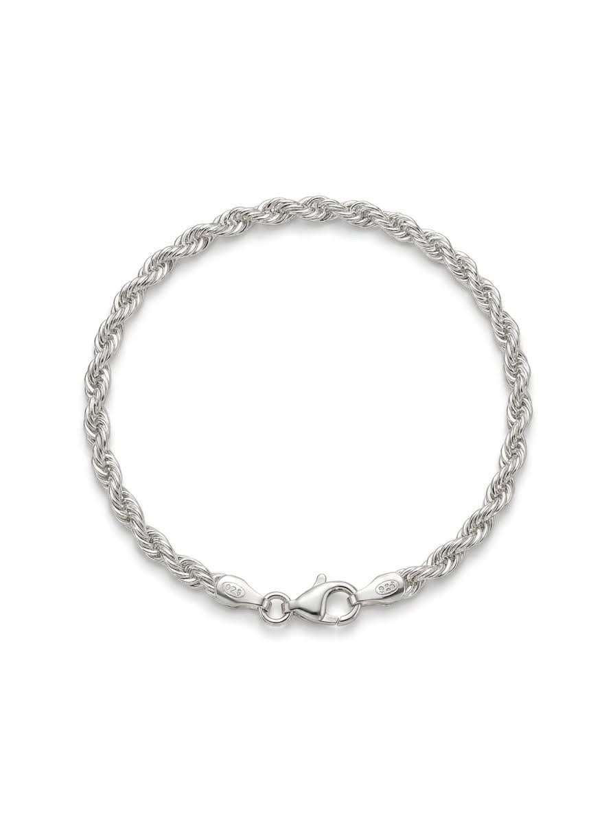 925 Sterling Silver Rope Bracelet 4mm Width - 8.5 inch