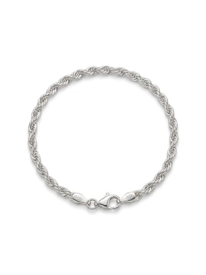 925 Sterling Silver Rope Bracelet 4mm Width - 8.5 inch